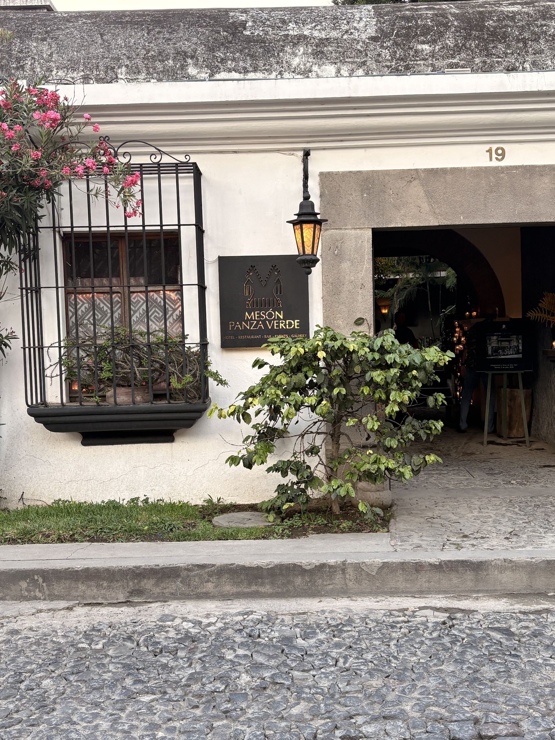 Cobbled street and colonial walls in Antigua Guatemala