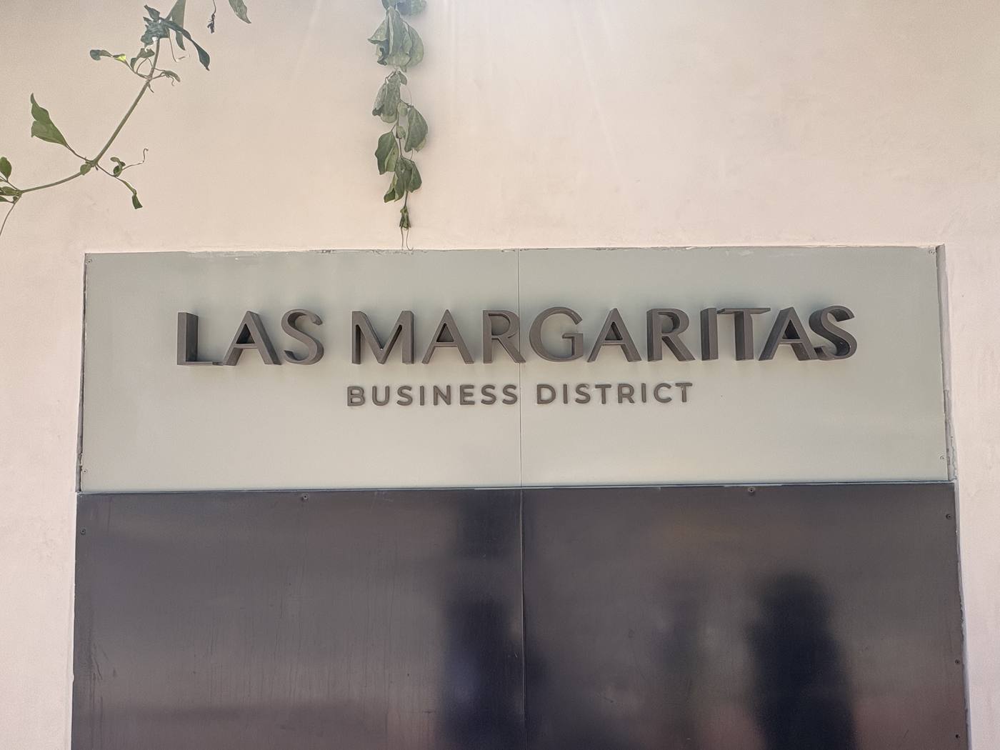 Las Margaritas Business District sign surrounded by planting in Zona 10